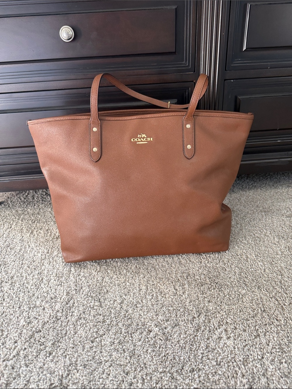Coach Cognac Pebble Leather Tote